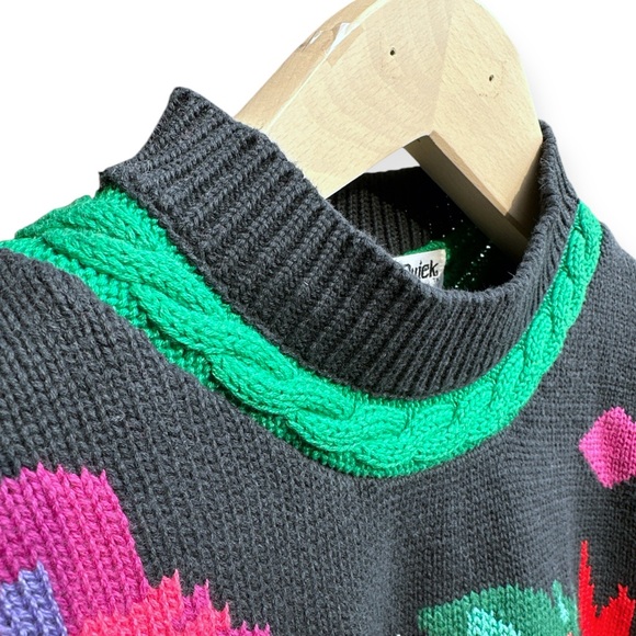 Vintage Jack B. Quick Floral Mock Neck Cotton Sweater, Size M, Black Multi - Picture 7 of 13